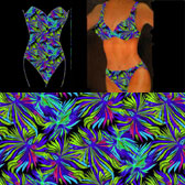 Levélmintás anyag - BLUE/TURCHESE